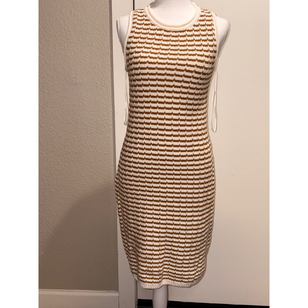 A New Day Womens Striped Knit‎ Sleeveless Sweater Dress Brown Cream Small NWT